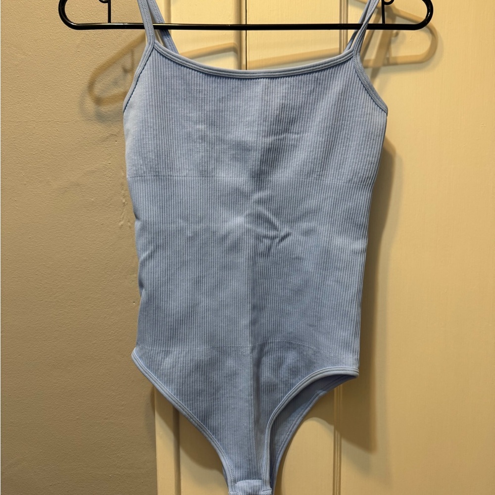 Women's OQQ Light Blue Ribbed Bodysuit